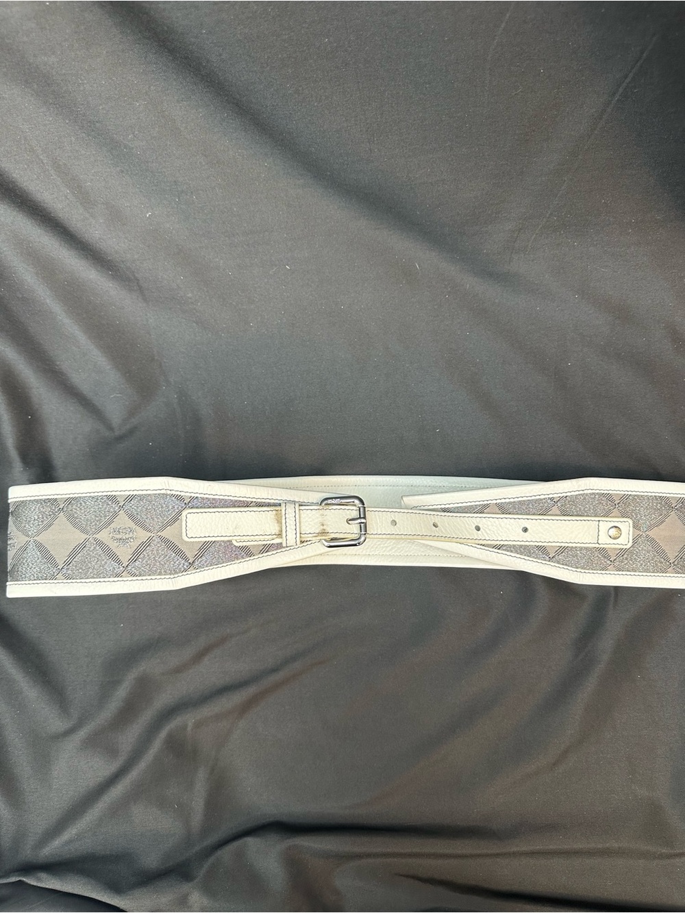 MCM Gray and White Monogram Waist Belt